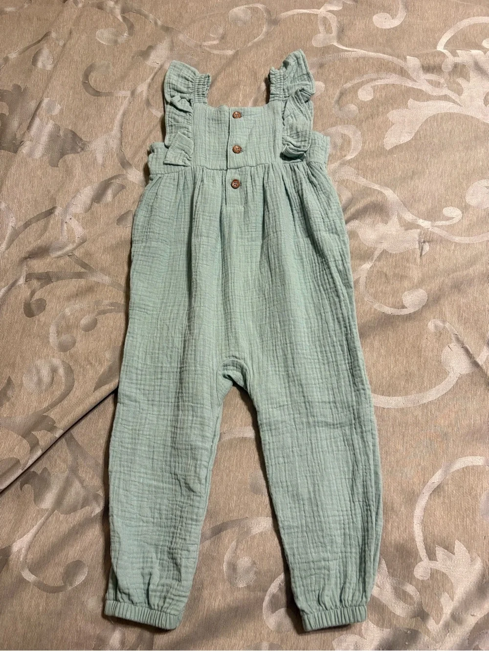 Carter's Sage Green Ruffle Strap Romper